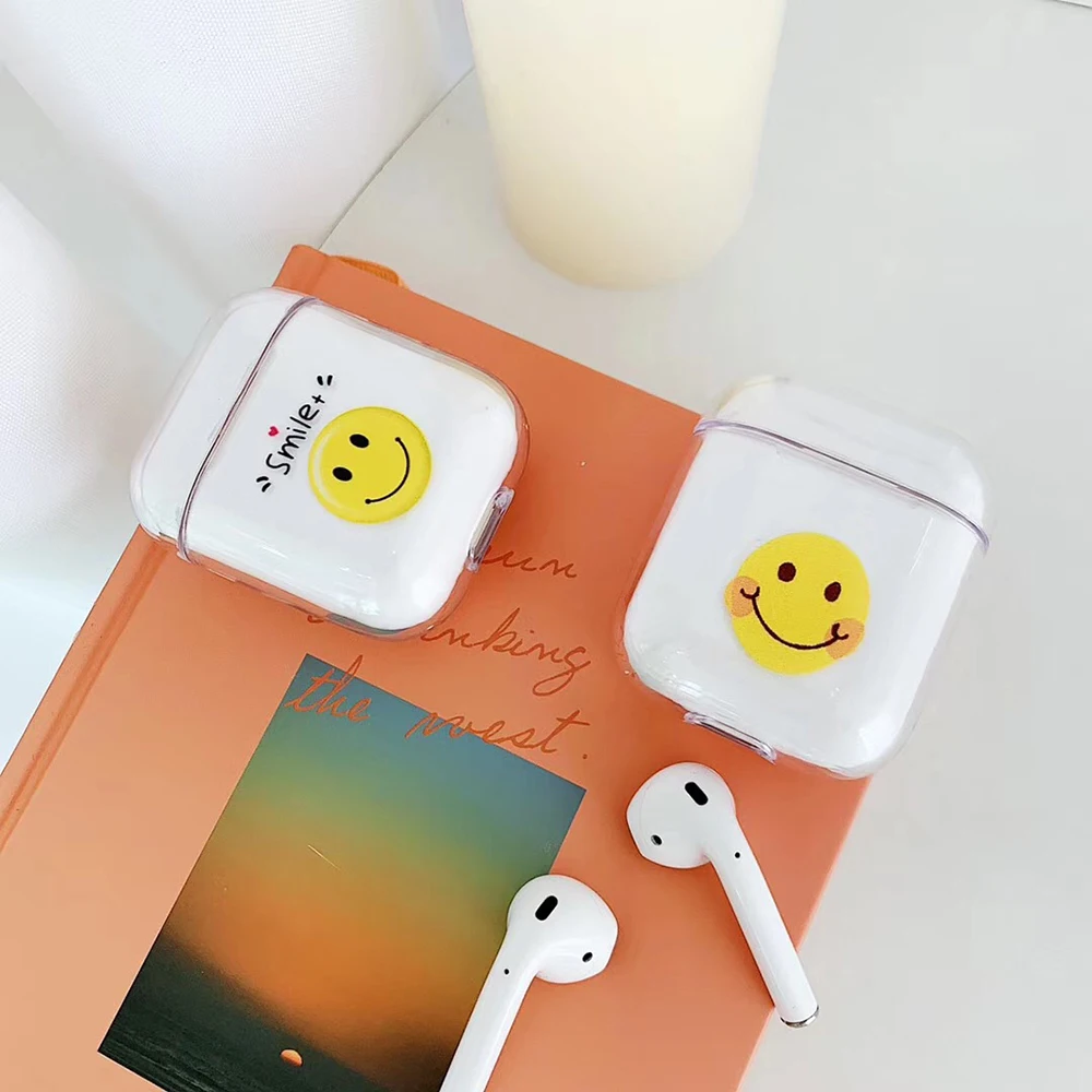 Милый чехол со смайликом для Apple Airpods Hedset пластиковый защитный беспроводных