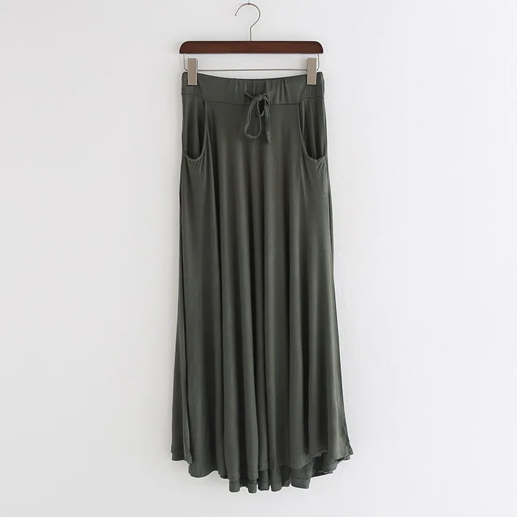D0010 army green Новинка, весенне-Летняя женская хлопковая юбка, большие свободные юбки с карманами, женские пляжные гофрированные длинные юбки, faldas mujer D10 - Цвет: D0010 army green