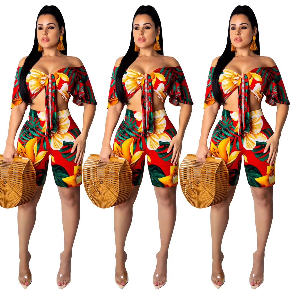 

Спортивные костюмы на шнуровке с цветочным принтом и бантом для девочек; комбинезон с расклешенными рукавами и открытыми плечами; полуштан...