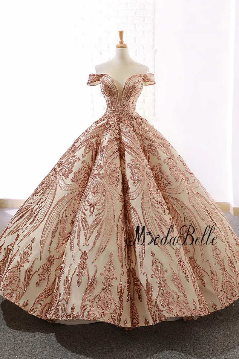 modabelle Gold Sequin Evening Dress Vestido Noche Largo Ball Gown Off The Shoulder Long Evening Dress Abiye Elbiseler