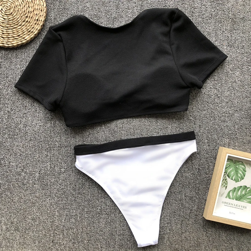 LOOZYKIT 2019 Sexy Women Knot Front Two Piece Bikini Set Push-Up Pad Buckle Swimsuit Short Sleeve Adjustable Tie Swimwear | Спорт и
