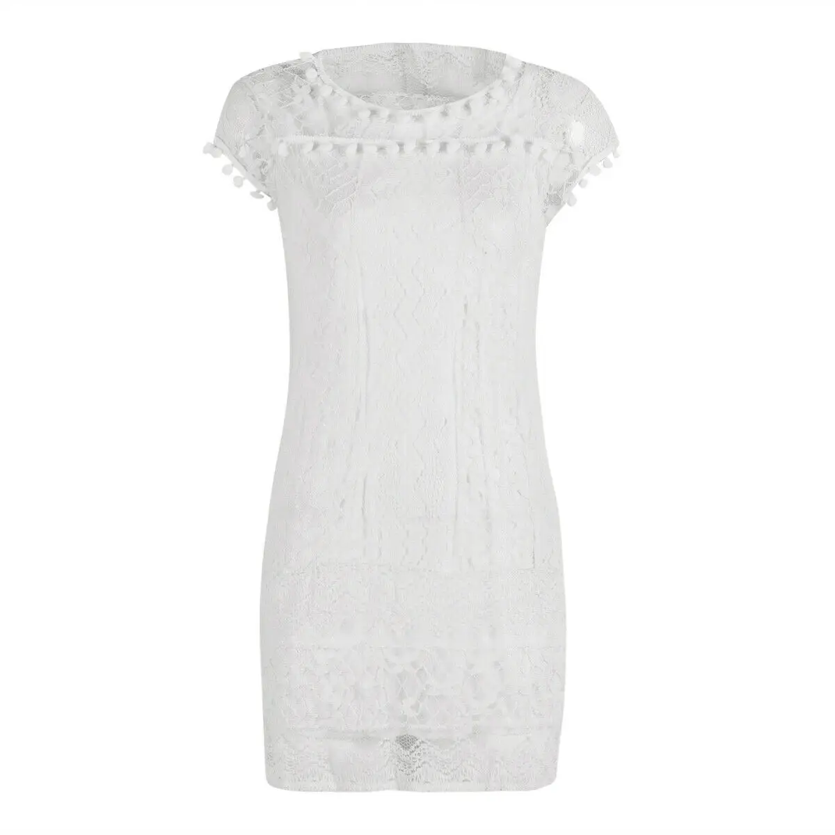 Boho Women O Neck White Lace Mini Short Dress Womens Fashion Sleeveless Tassel Dresses | Женская одежда