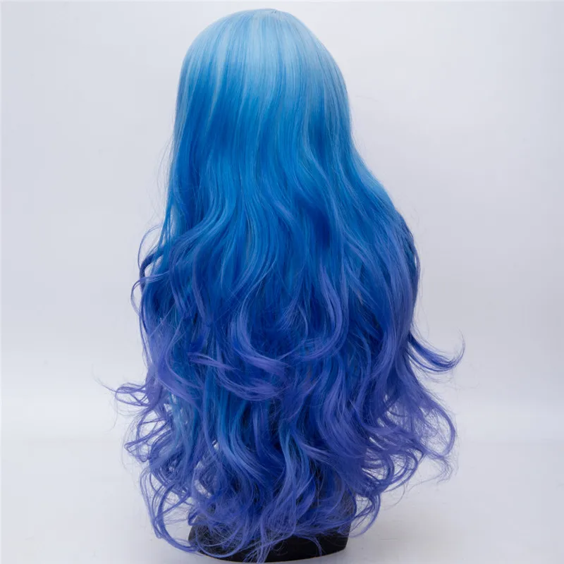 

Fashion Cheap Braids Bangs Long Cosplay Wigs for Women Rainbow Ombre Natural Purple Pink Blue Hair Braiding Synthetic Wavy Wig