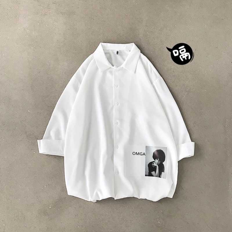 Новинка Осень 2019 мужская Свободная Повседневная рубашка в Корейском стиле для