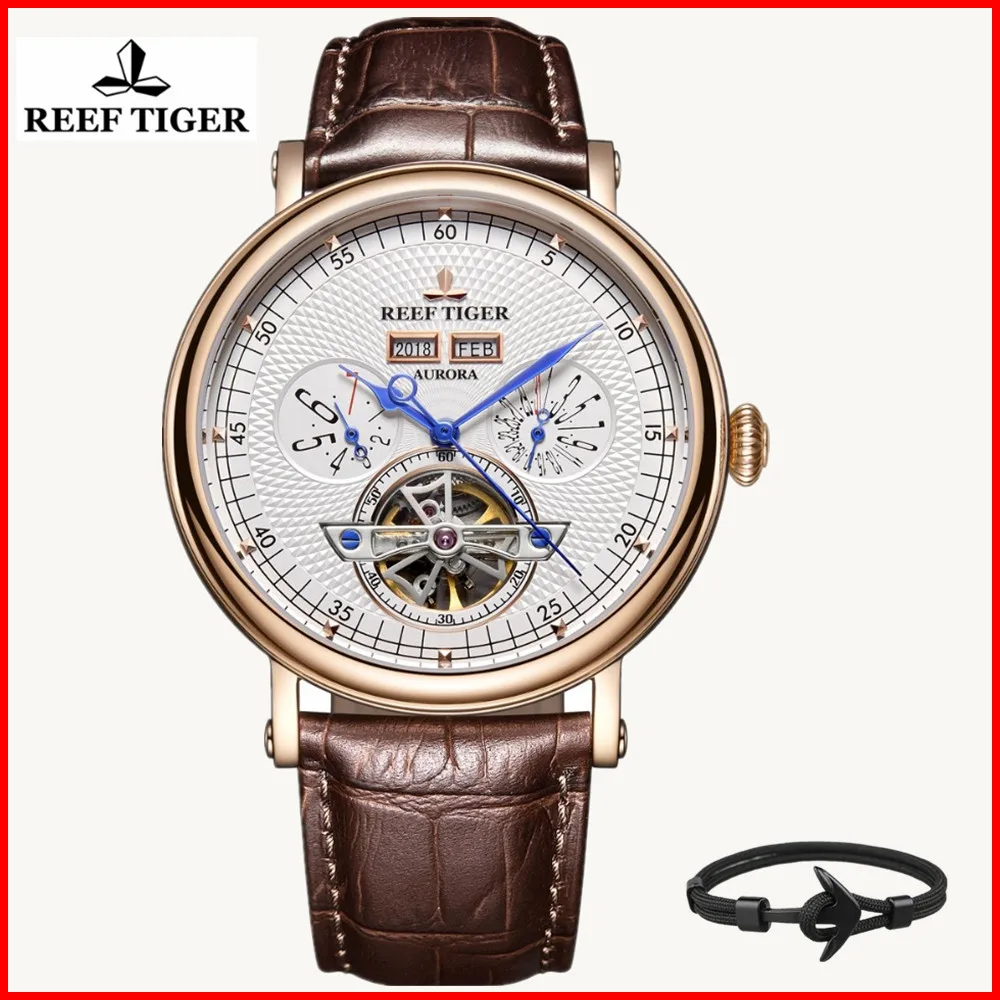 Мужские механические часы Reef Tiger/RT коричневые кожаные автоматические RGA1903 2019 |