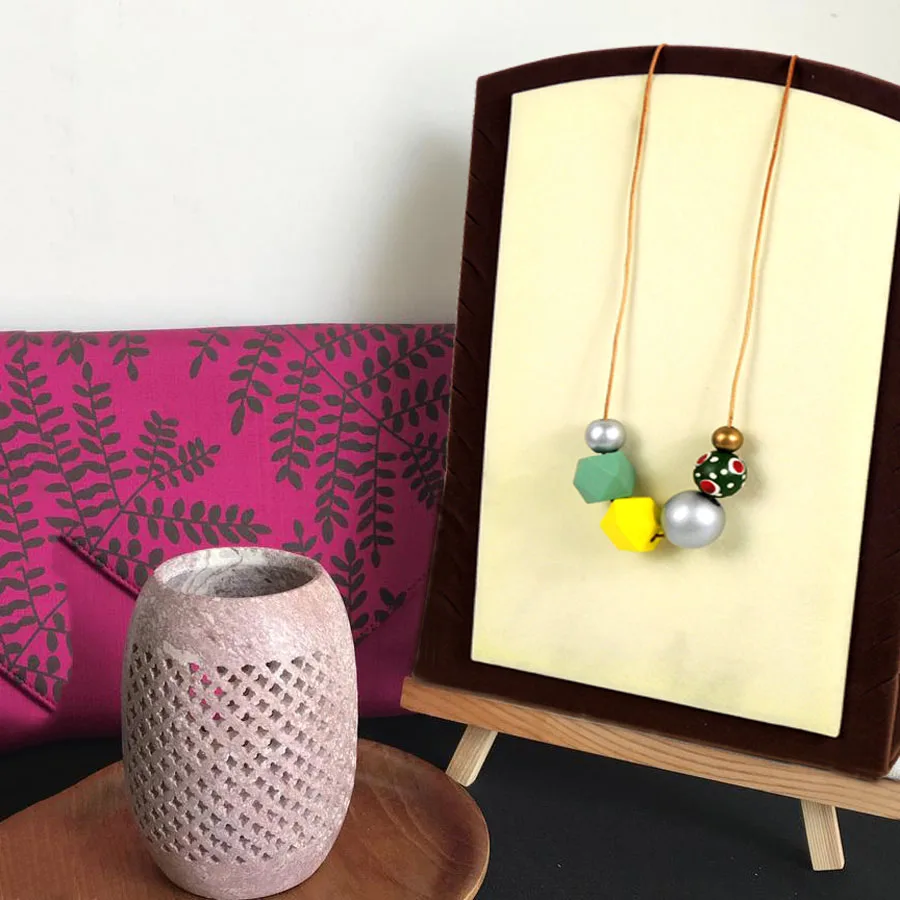 Геометрическое ожерелье с деревянными бусинами ручная роспись деревянное