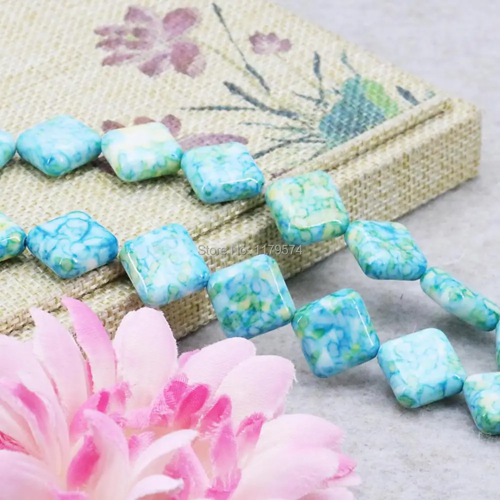 14mm Hot Blue Riverstones Rain Flower Rainbow Stone Gems Diagonal Square Loose DIY Beads Crafts Women Jewelry making Accessories | Украшения