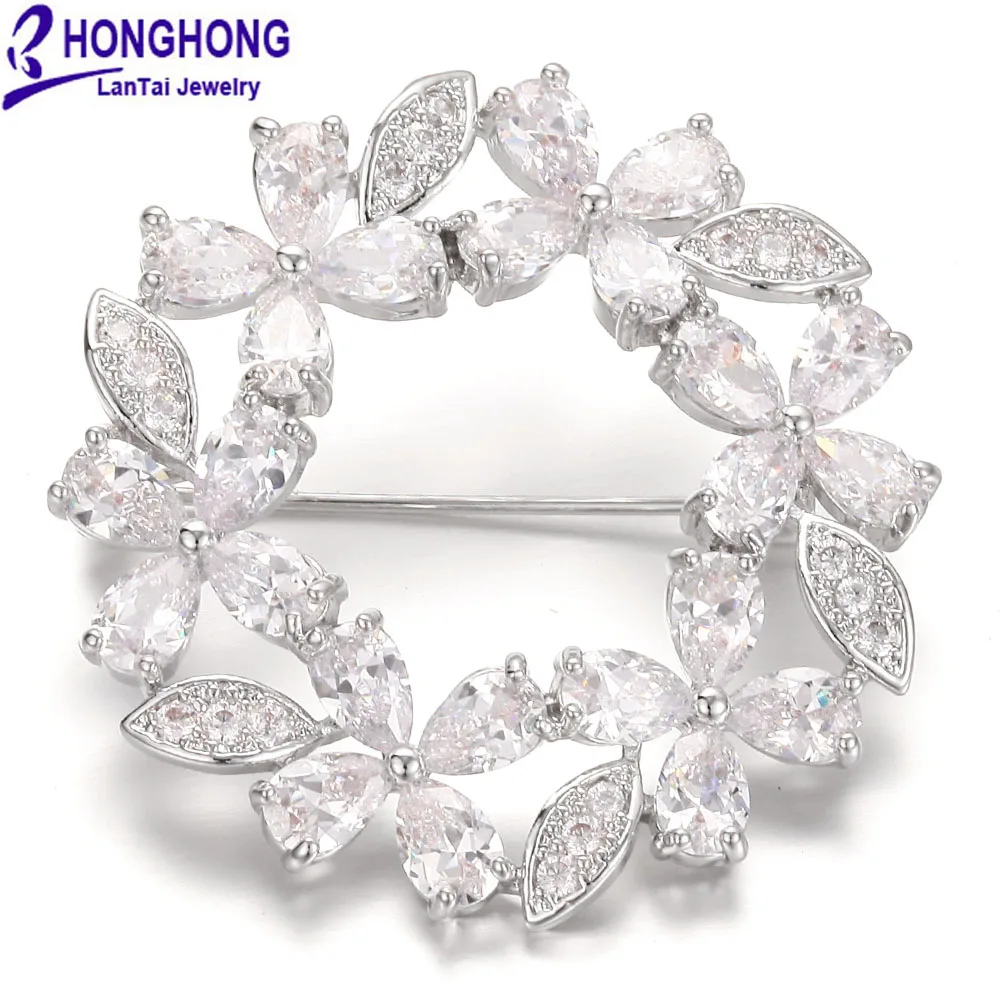 Platinum Plated HONGHONG кубический Броши с фианитом для женщин высокое качество завод цветок брошь свадебное платье Мода ювелирные броши WX8031 - Окраска металла: Platinum Plated