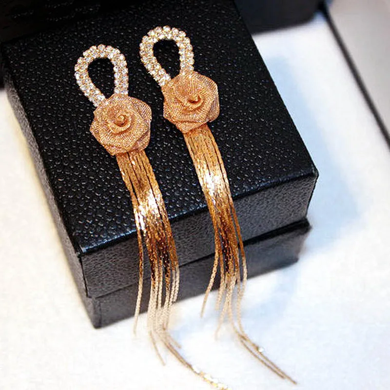 Массивные длинные серьги с кисточками и кристаллами в виде цветка для женщин Bijoxu