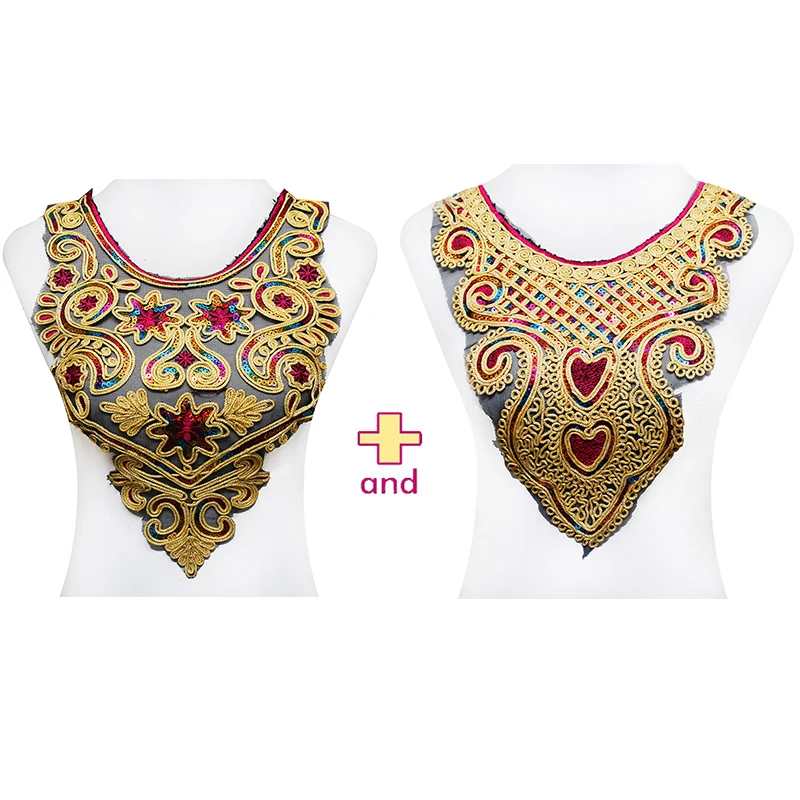 2 шт. вышивка золотыми и металлическими бусинами кружево украшенный вставками