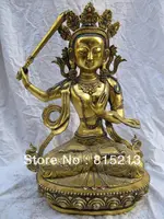 bi00400 19'' Tibet bronze gilt buddhism Guan Yin Kwan-yin manjusri hold sword statue