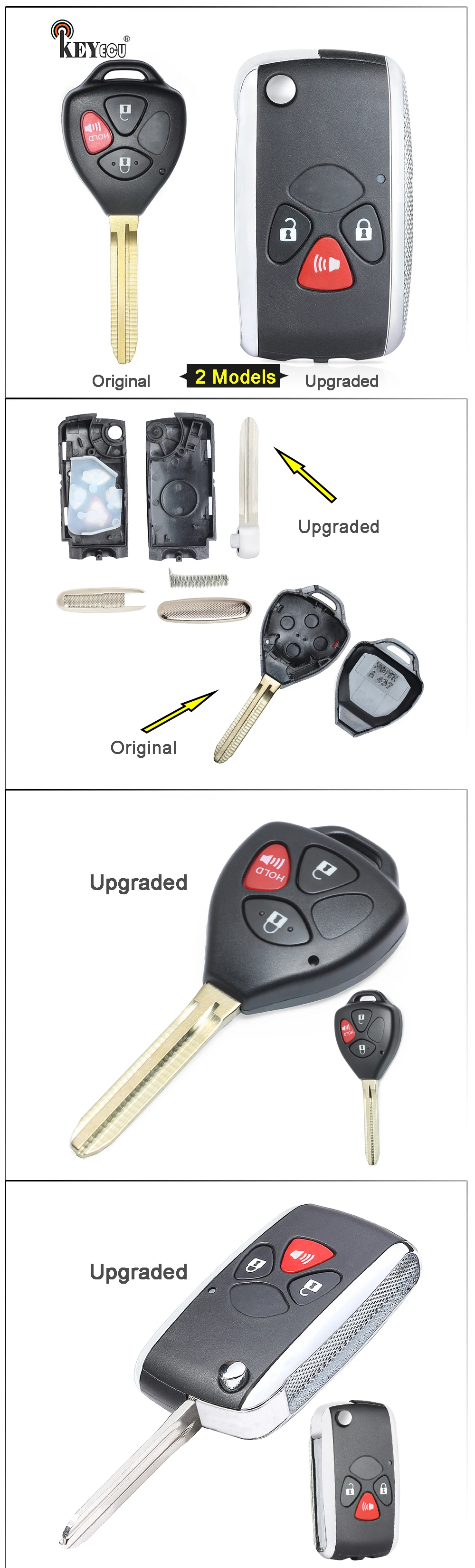 KEYECU для Toyota 4runner Fortuner hilux Vigo Scion TC /модифицированный флип-пульт дистанционного ключа оболочки корпуса Fob 3 кнопки TOY43
