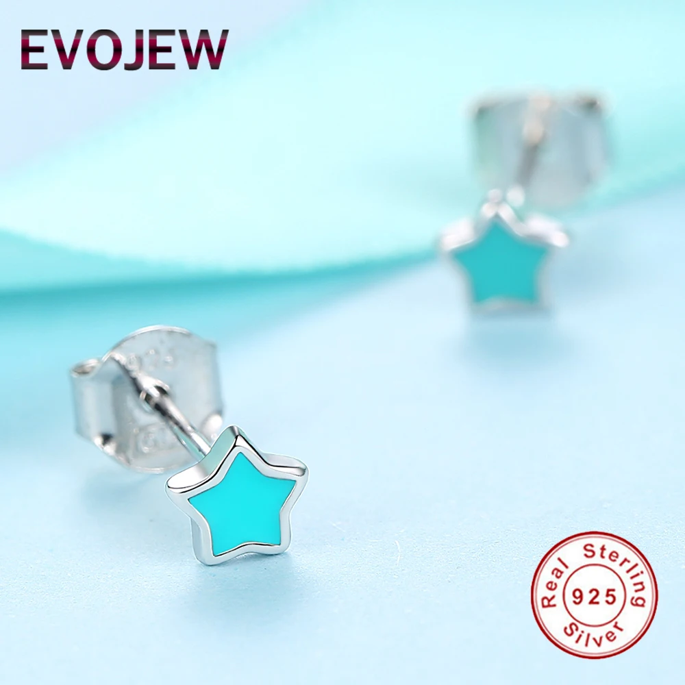 EVOJEW Модные женские серьги 2019 ювелирные изделия Звезда Эмаль гвоздики 925 пробы