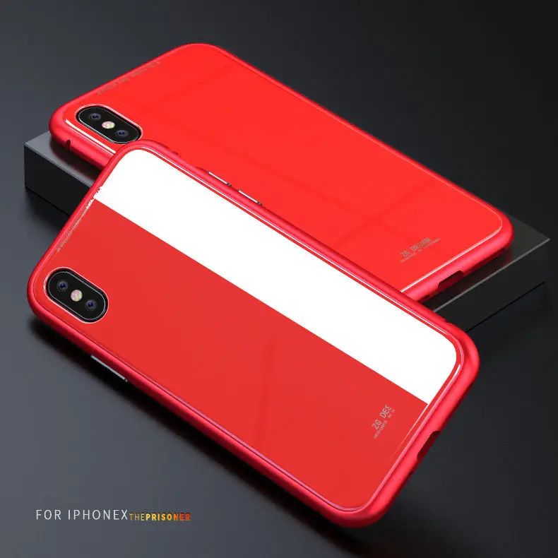 Роскошный Магнитный адсорбционный чехол для Apple iPhone X, бампер, металлическая рамка, стеклянная крышка для Apple iPhone 7, бампер 8 Plus, 6, 6s, 7plus - Цвет: Full Red