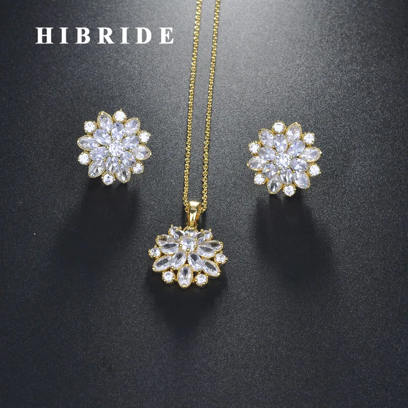 Фото Роскошный цветочный дизайн HIBRIDE прозрачный кубический циркон золотой цвет