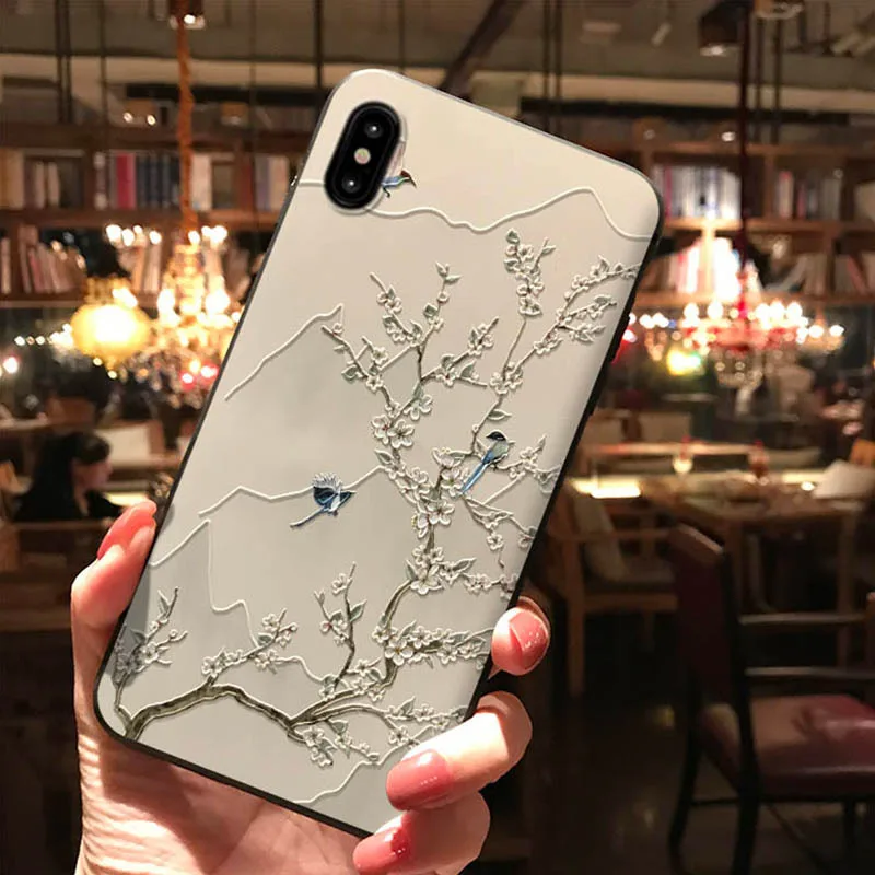 Hot Flower Bird Embossed Phone Case for iPhone 11 12 13 Pro Max X XS MAX XR Soft Back Cover 8 7 6 Plus Coque Capa | Мобильные