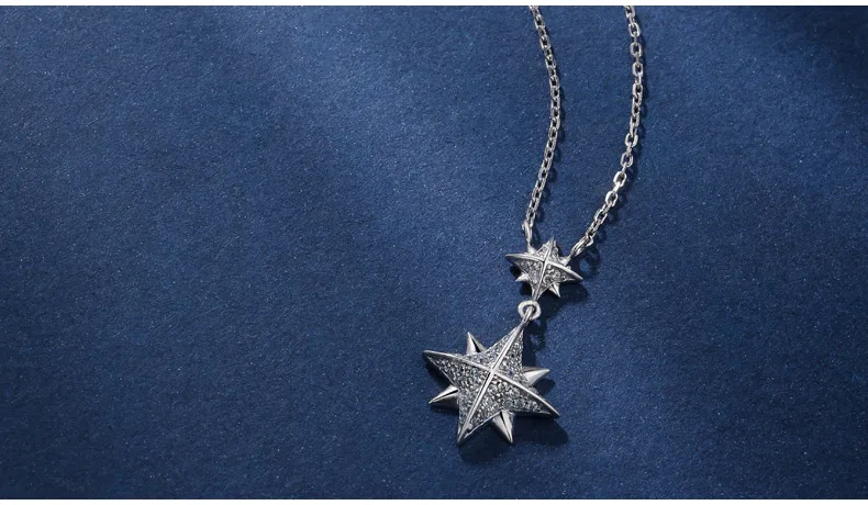 SA SILVERAGE Real 925 Sterling Silver Star Necklaces/Pendants AAA Zirconia Choker Necklace 925 Sterling Silver Necklaces Gift