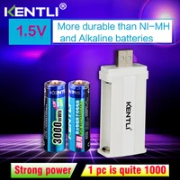 2pcs kentli 1 5v 3000mwh li polymer li ion lithium rechargeable aa battery batterie 2slots cu57 charger