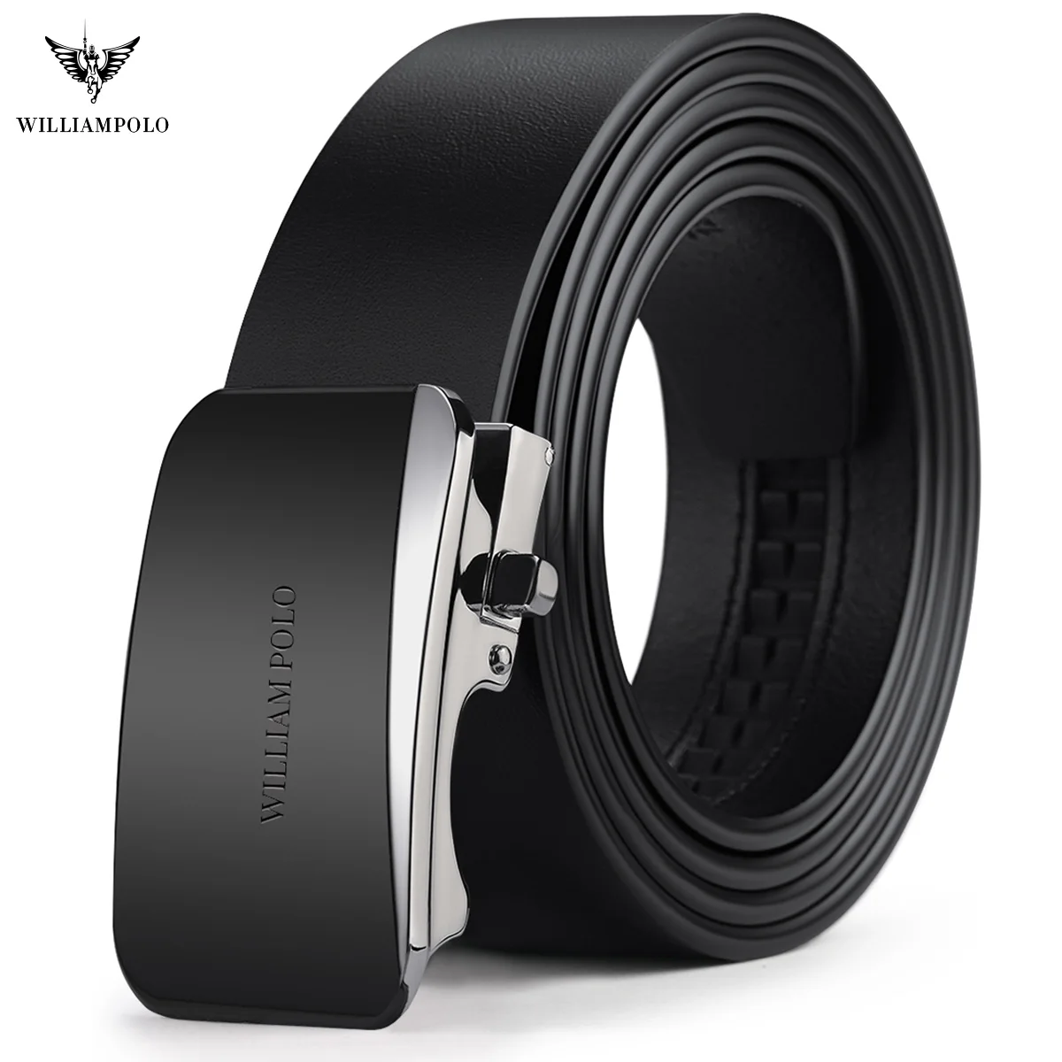 WILLIAMPOLO Luxury Brand Men Belt Genuine Leather Automatic Buckle Male Belts Black Strap Original Natural Cowskin Belts