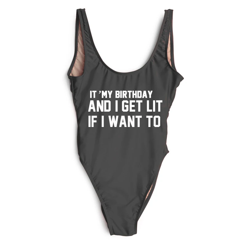 Цельный купальник It's MY BIRTHDAY с принтом в виде надписи Женский монокини высоким