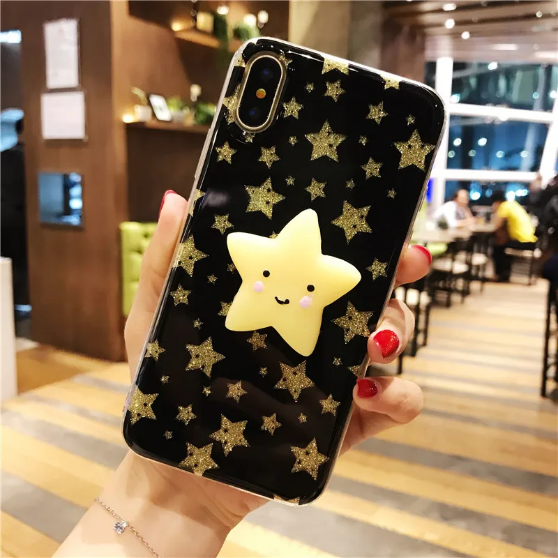 Ainike блестящий чехол для iPhone XR 5SE 6s Plus 7P 8Plus XS MAX 3D мягкая игрушка звезда с подставкой