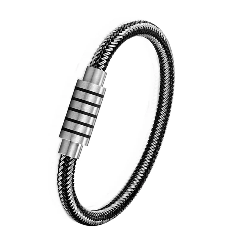 Fashion Punk Black/white Braided Steel wire Bracelet Stainless Magnetic Buckle Simple Style Men Women's Jewelry | Украшения и