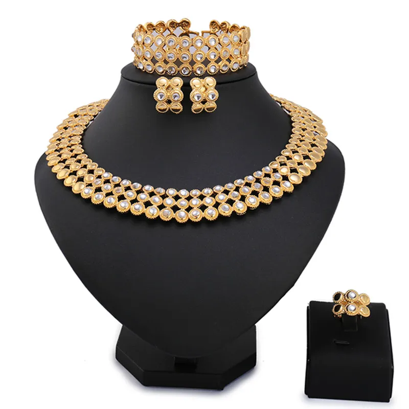 2017 Модный золотой нигерийский Свадебный комплект ювелирных изделий с