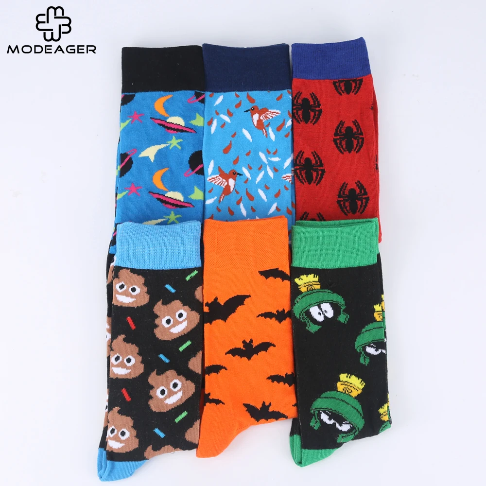 Мужские длинные носки Modeager повседневные хлопковые до колена с изображением