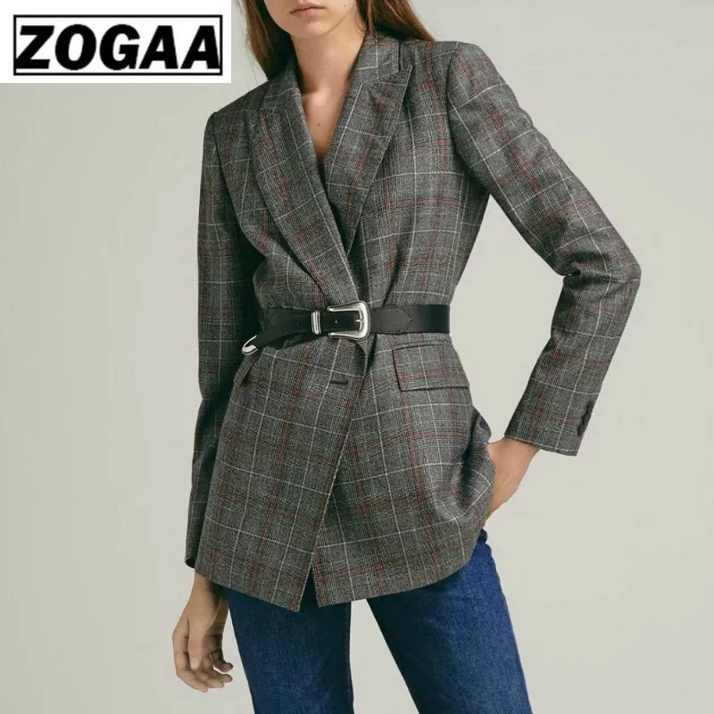 ZOGGA однотонный уличный клетчатый Повседневный тонкий Женский блейзер высокое