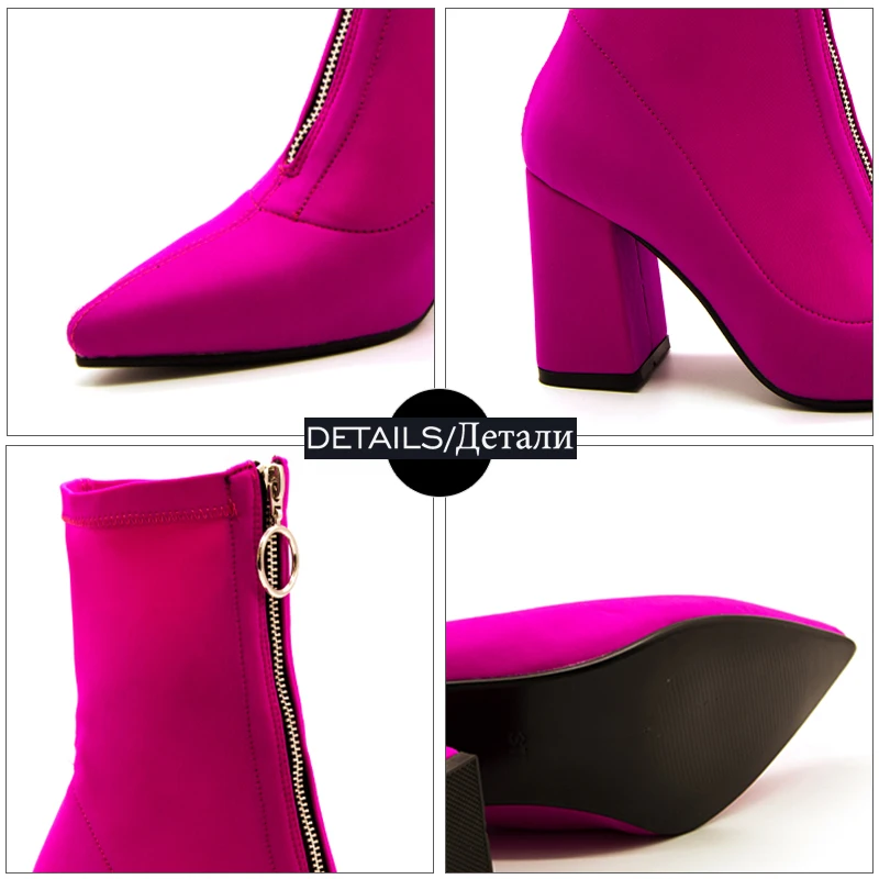 

WETKISS Stretch Boots Fabric Socks Women Pointed Toe Zip Footwear Autumn Occident Boots High Heels Mid Calf Female Shoes Fashion