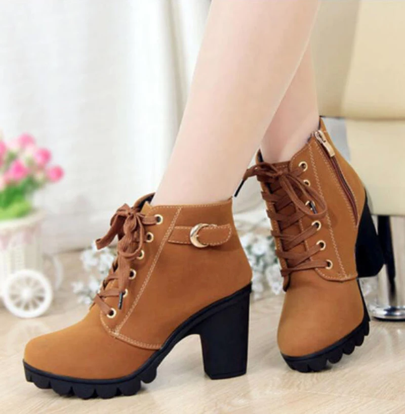 

Женские сапоги autumn and winter new fashion round head boots high-heeled casual women's boots