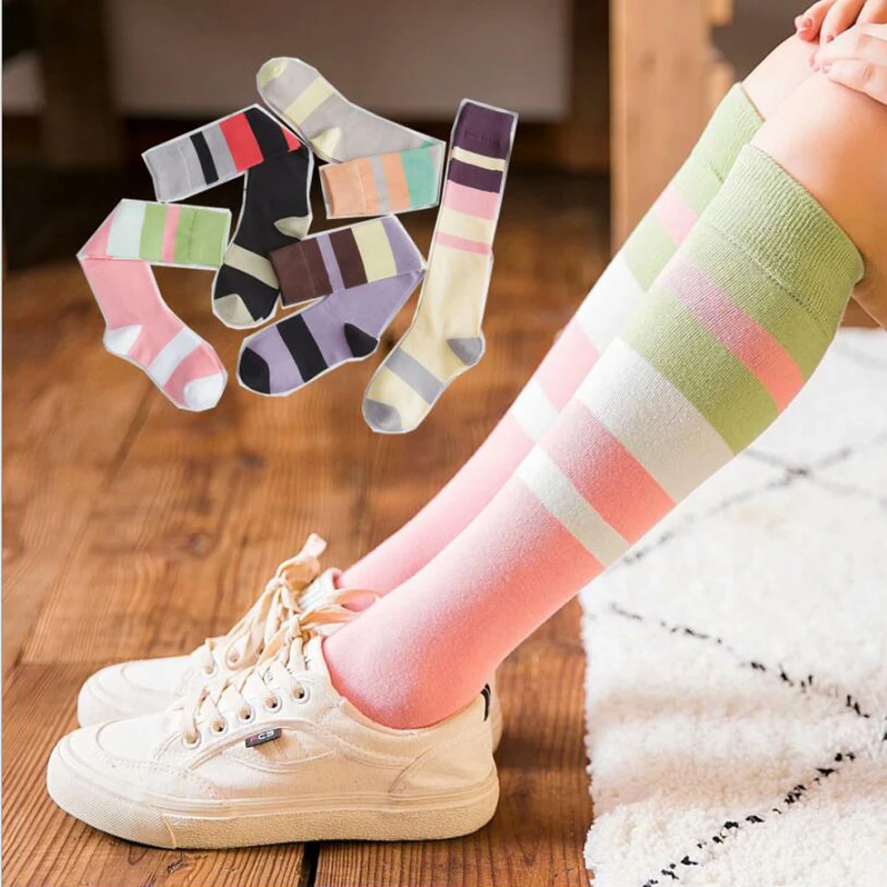 CHENG HENG New 5 pairs / Bag Fashion Ladies Striped Long Hit Color Socks And Knee Piles Thin Calf Women | Женская одежда