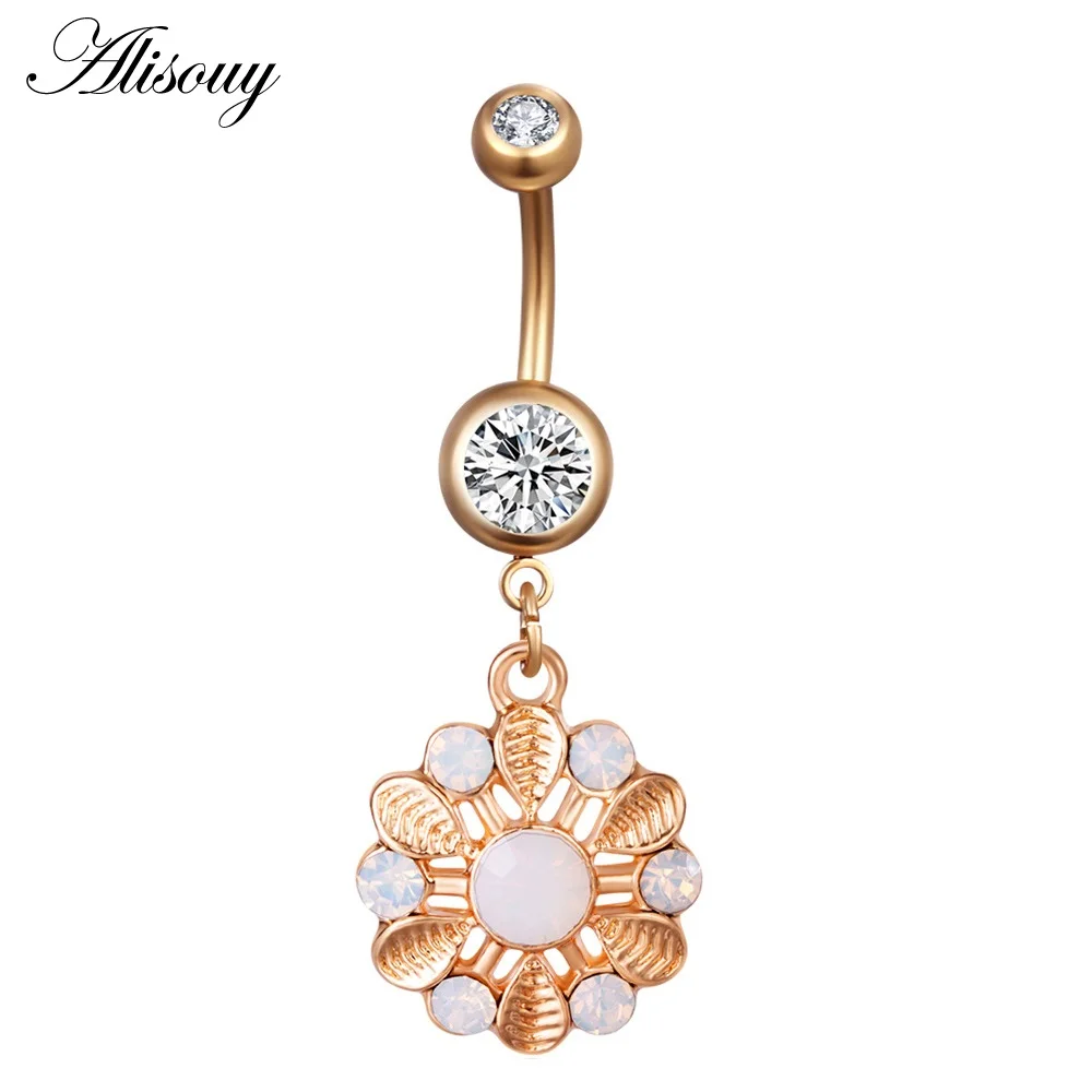 Love Heart Belly Button Rings Bar Gold Color Surgical Steel Navel Piercing Sexy Body Jewelry for Women CZ Navel Piercing rings