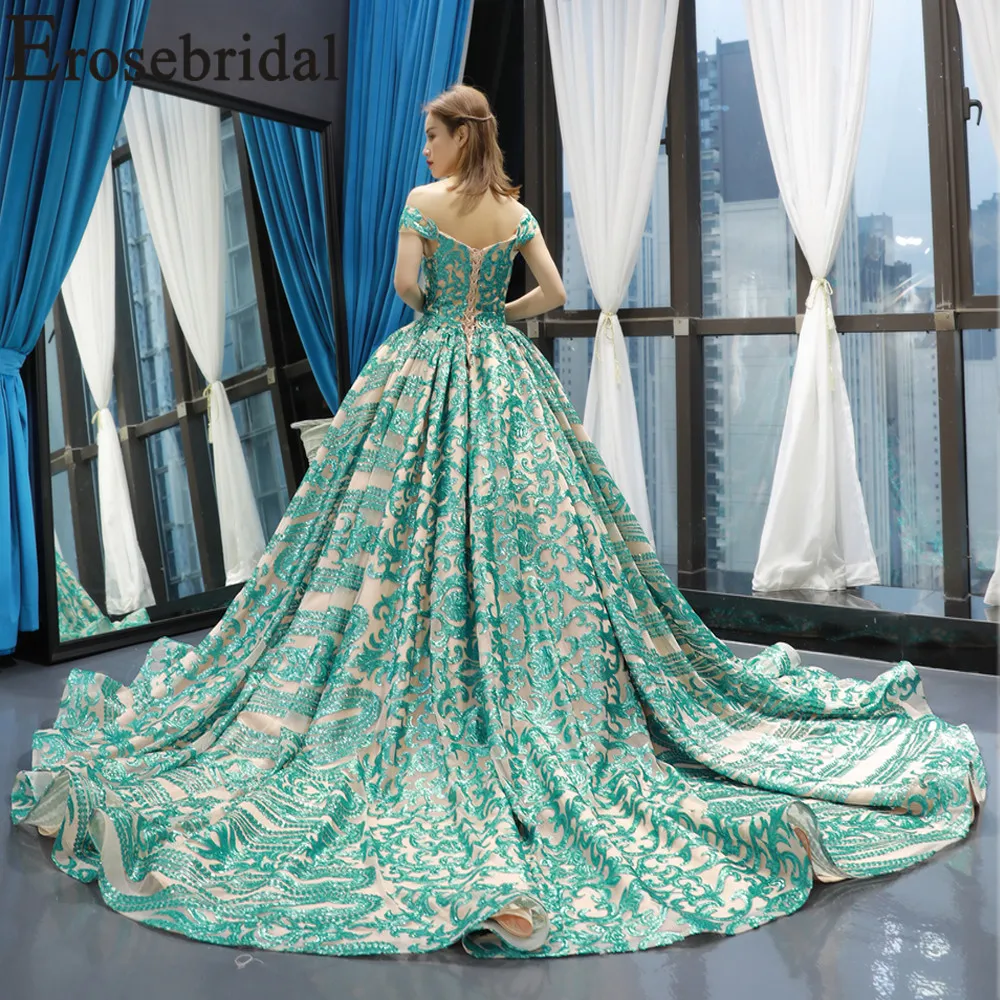 Erosebridal бисера зеленые длинные винтажные вечерние платья 2019 с часовым шлейфом