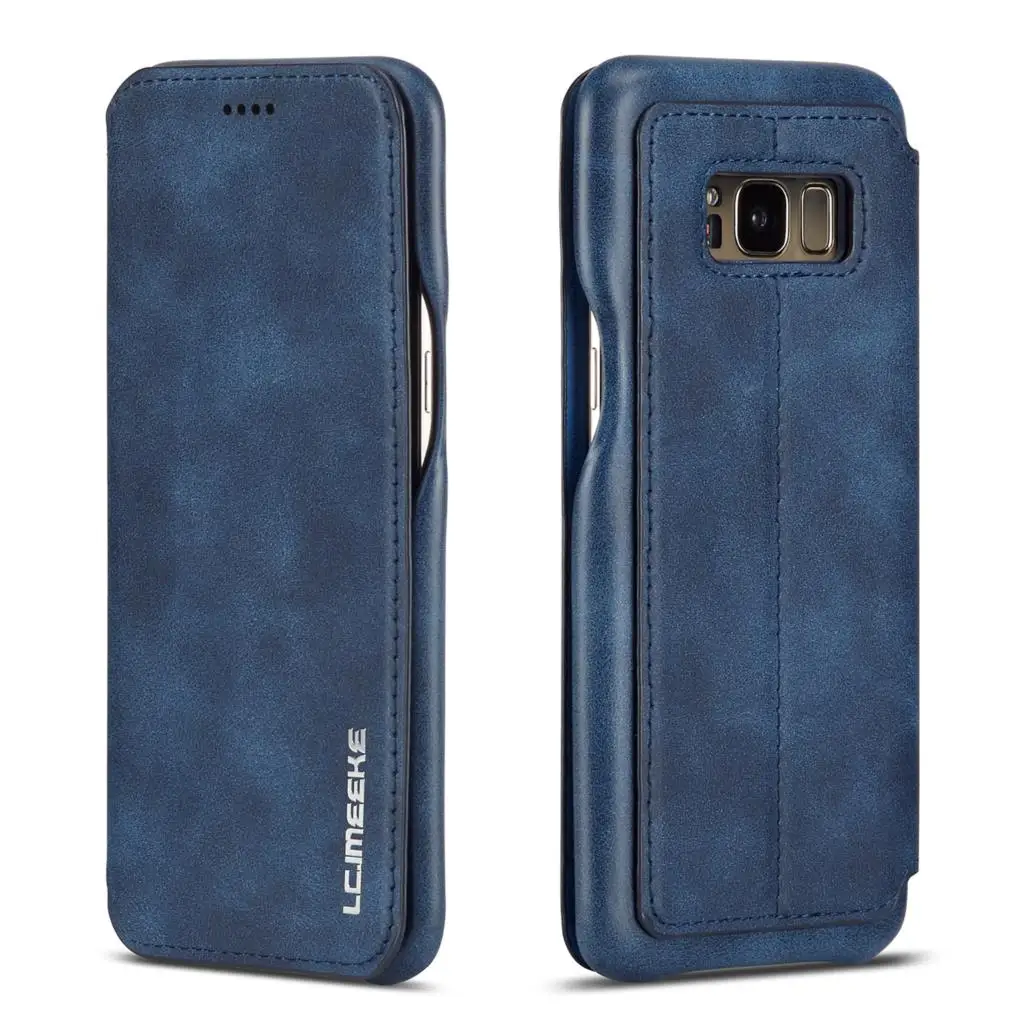 HongGu Blue LC. imeeke роскошный Магнитный привлекательный флип-чехол для samsung Galaxy S8 и S8+ Plus бизнес-Кобура ретро кожаный чехол простой - Цвет: HongGu Blue
