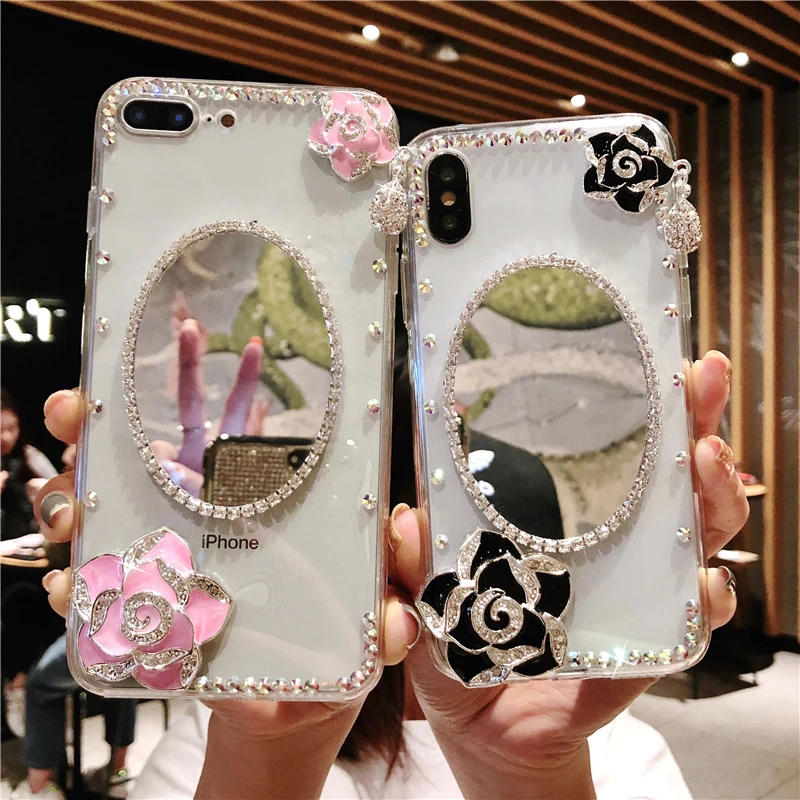 Bling Блестящий кристалл алмаза камелии чехол телефона Зеркало для samsung Galaxy Note 9 8 7 5