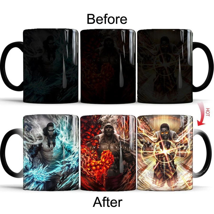 one piece luffy three Admiral kuzan akainu kizaru changing color coffee mugs 350ml ceramic tea cup mug drop shipping | Дом и сад