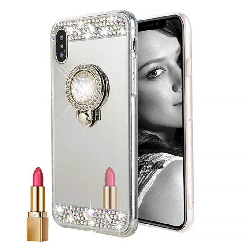 3D зеркальные чехлы для телефонов чехол iphone X XR XS Max блестящее кольцо со стразами