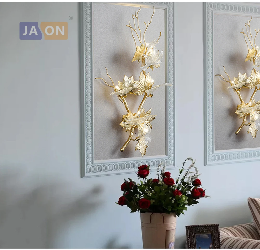 G4 LED Американские Постмодерн Медные Стеклянные кленовые листья Светодиодные Лампы Светодиодные Светильники.бра.бра нa стену.Бра.Светильники Настенные светильники.Настенный Светильник. Для Магазина,Спальни