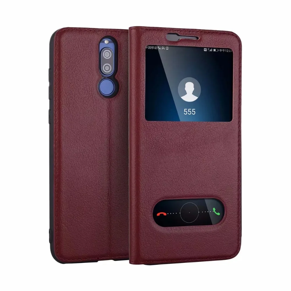 

Genuine Leather Flip Case For Huawei Maimang 6 Luxury Vintage View Window Leather Case For Maimang6 Stand Function With Magnet