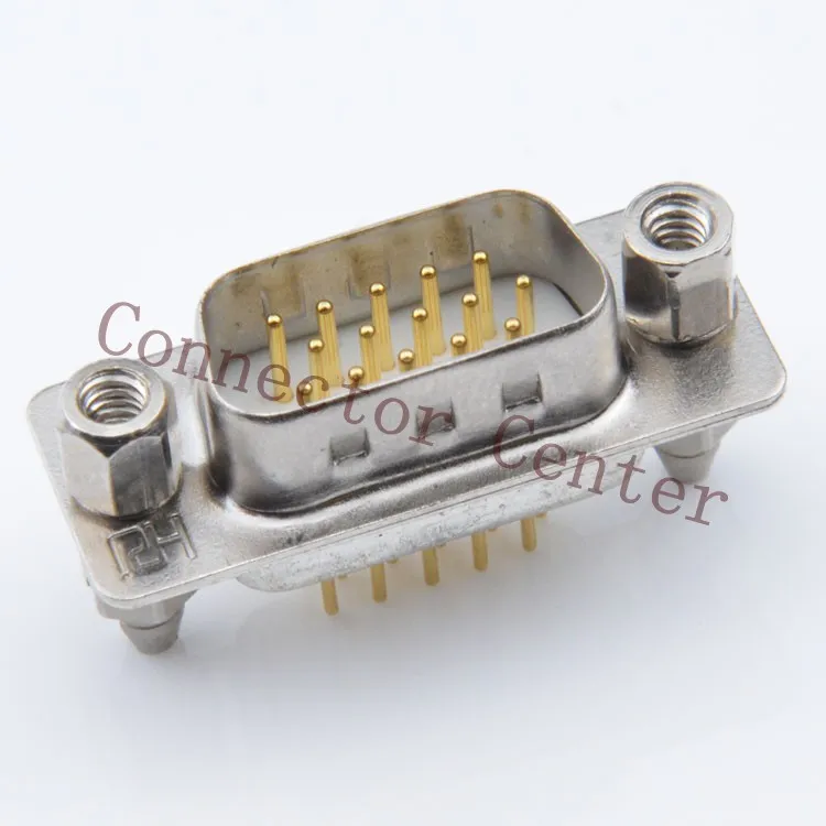 

High Quality D-SUB DB DP Connector Solid Pin 15P 3-ROW Male Gold Planted 2U 180 Degree through hole