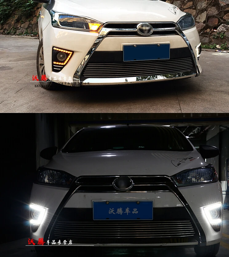 

Светодиодные дневные ходосветильник drl с желтыми указателями поворота для toyota yaris L 2014, высокое качество