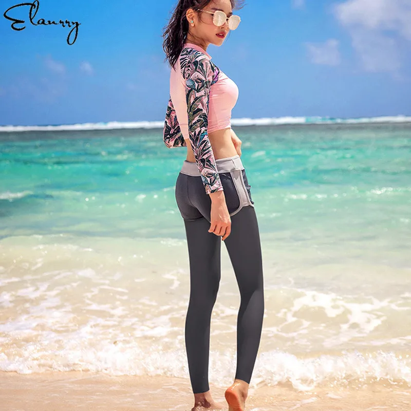 2019 Для женщин купальник с длинным рукавом для серфинга костюмы принтом