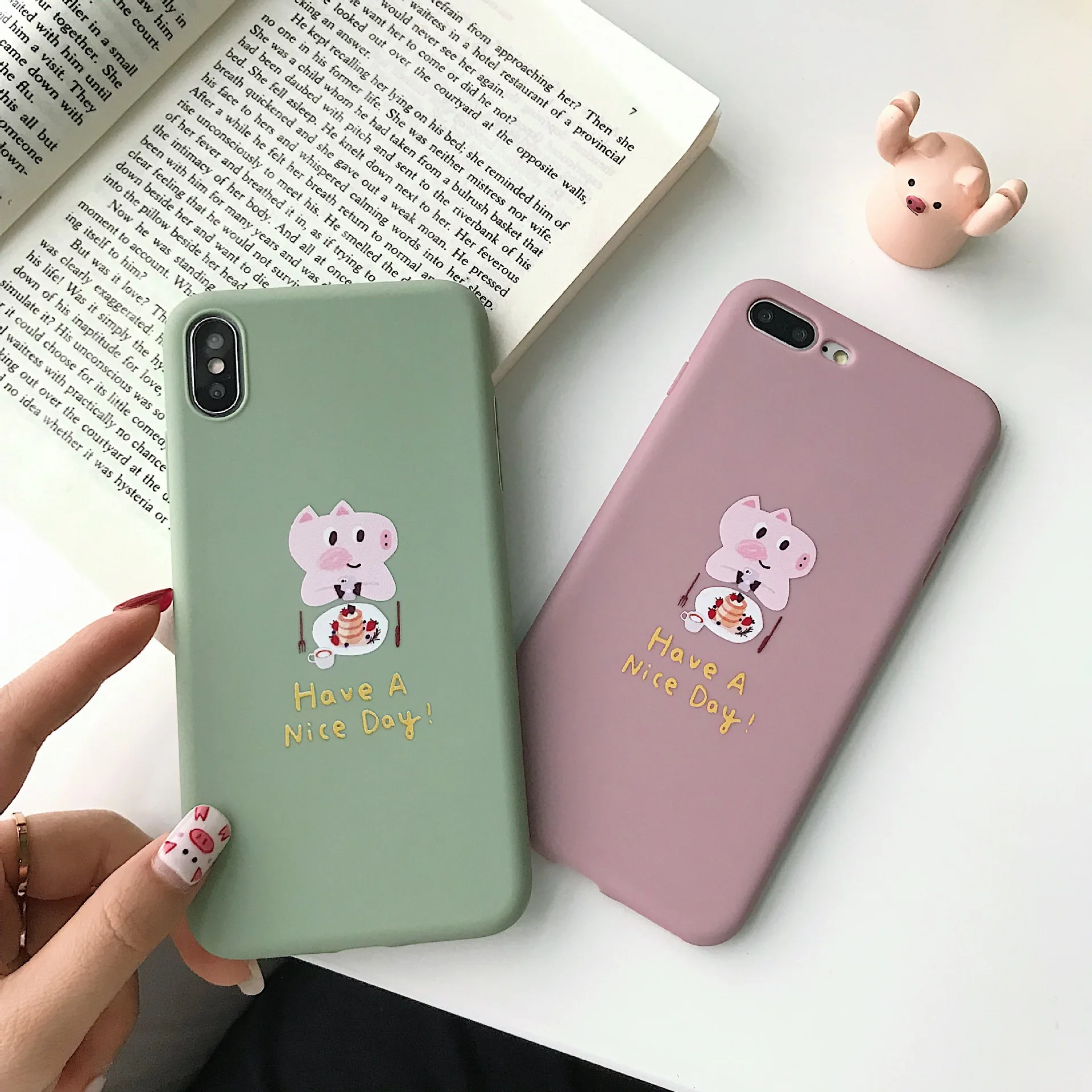 Cute Cartoon Pig&quotHave a Nice Day&quotPhone Case For iPhone X XR XS Max 6 6S 7 8 Plus Matte Soft Silicone Full Back Cover |
