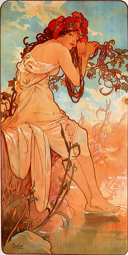 Alphonse разрисованная летняя 1896 Классическая Картина на холсте винтажные настенные