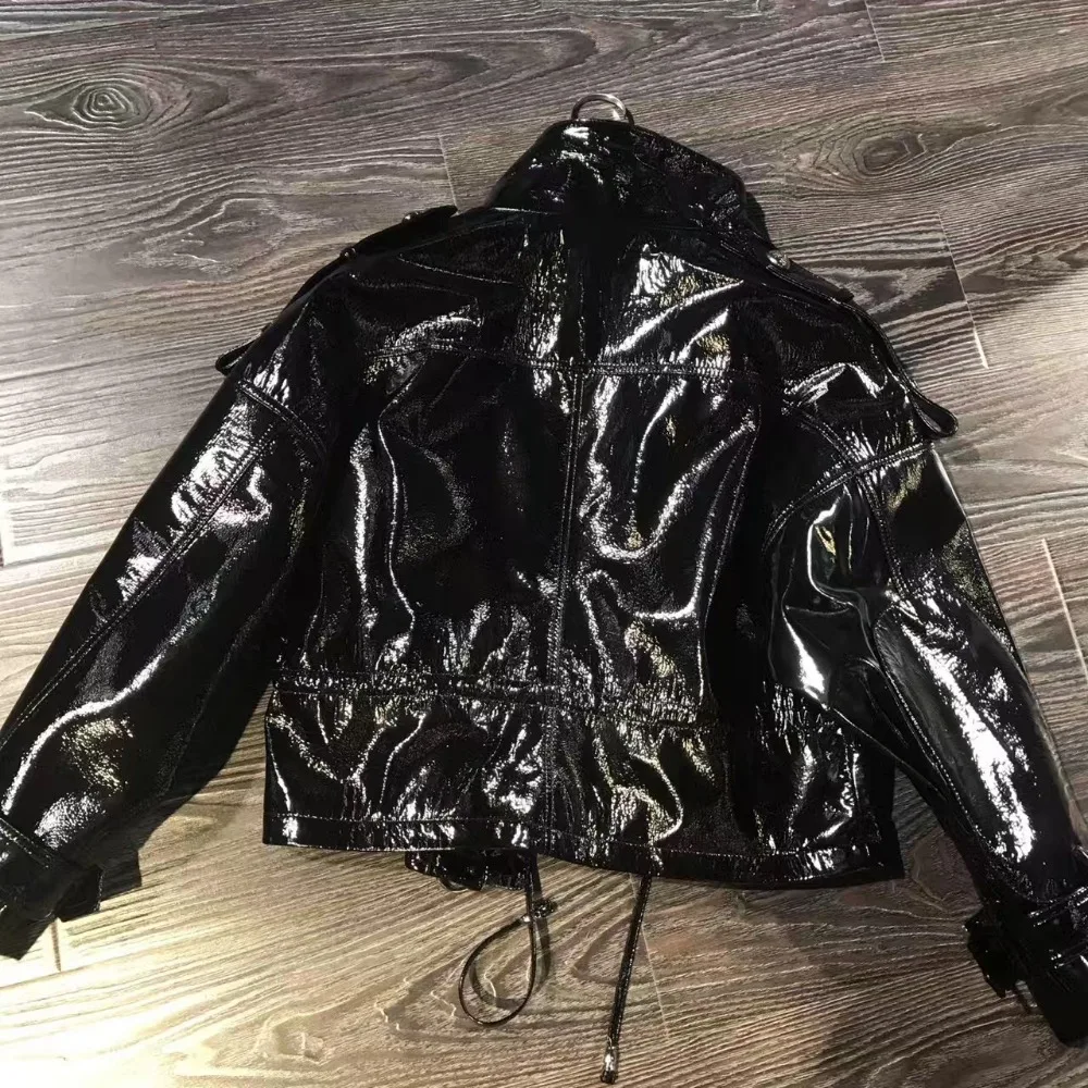 ladies real varnish leather women genuine patent jacket | Женская одежда