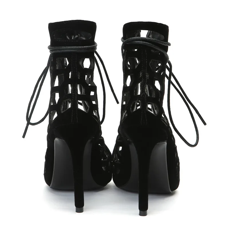Summer high heels lace up sandals women gladiator hollow out cross strappy ladies shoes sexy black stiletto open toe | Обувь