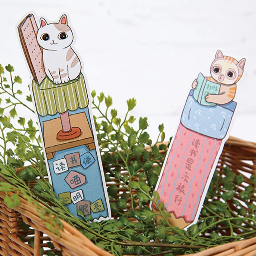 30 шт./коркор. Kawaii кошка для чтения животное бумажная Закладка открытка сообщений