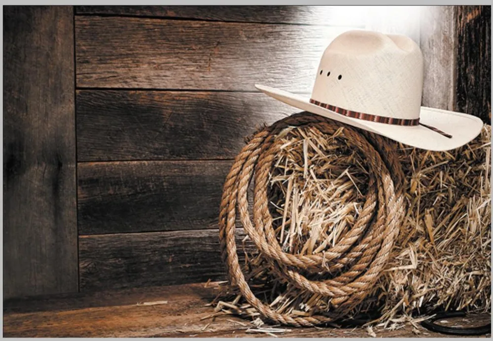 

5x7FT Wild West Wood Plank Cowboy Indian Hat Straw Hay Rope Custom Photo Studio Backdrop Background Vinyl 220cm x 150cm