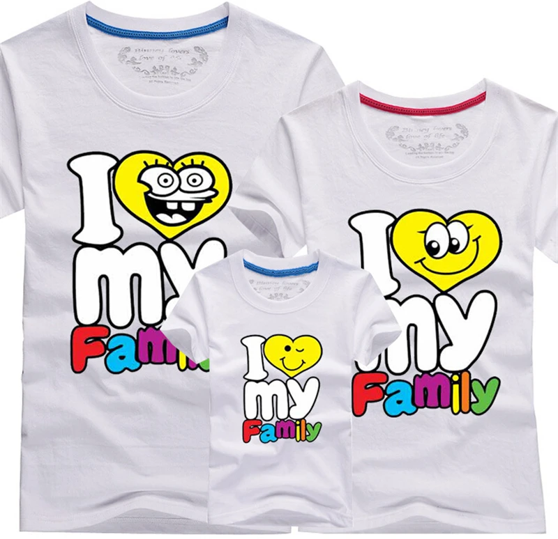 I love my Family T Shirts Summer Matching Clothes Father Mother Kids Children Outfits New Cotton Tees Free Drop Shipping | Мать и ребенок